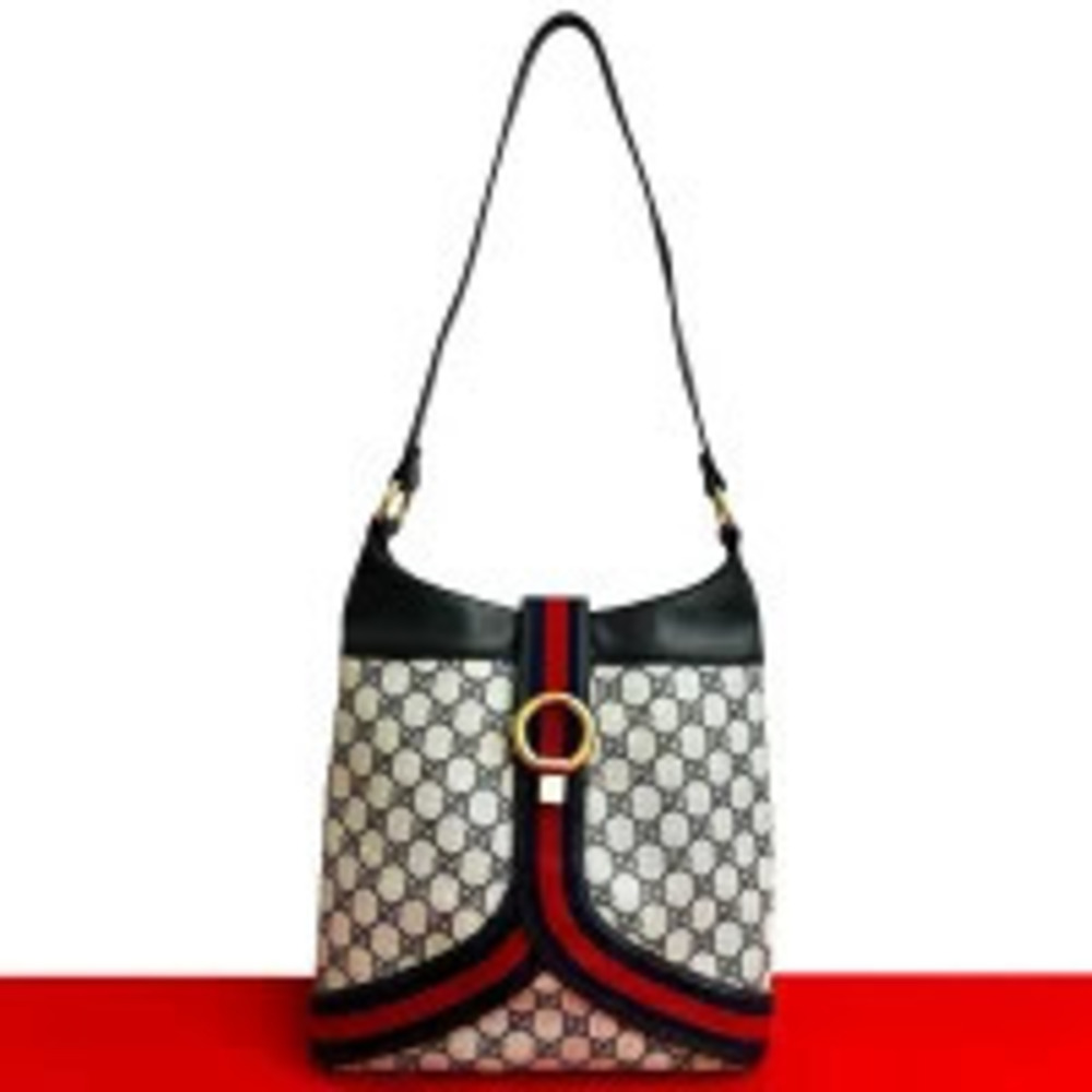 Gucci Sherry Leather Semi Hobo Bag Navy Blue